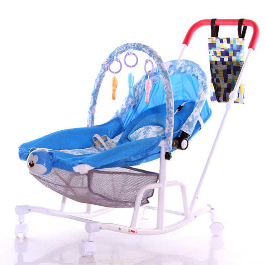 Stroller with seat belt, four-wheel universal wheels, and baby toys 