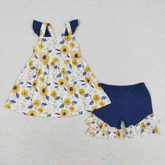 Sunflower Floral Top Shorts Baby-فساتين صيفية وردية مطرزة بالترتر للفتيات