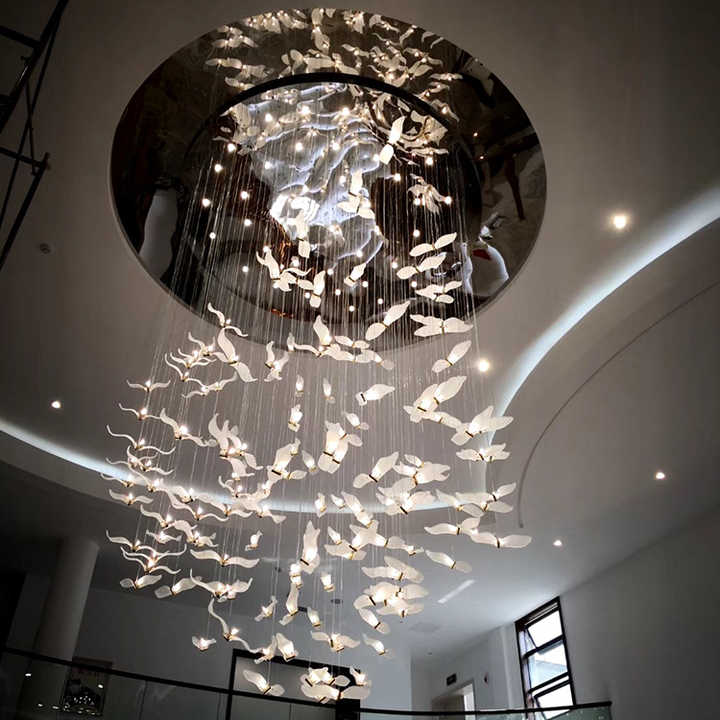 Modern Hotel Lobby Luxury Decorative Lighting Glass Bird Shape Led Ceiling Chandelier Pendant Light 
