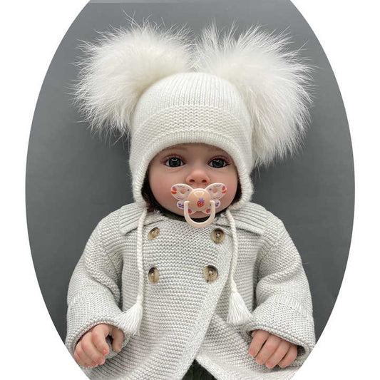 Children's Winter Warm Hats Knitted Beanie Double Pompom Hat 