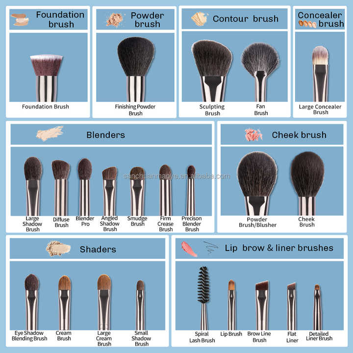 Eyeshadow Eyeliner Makeup Toolsمجموعة فرش مكياج من شعر الماعز الطبيعي، مكونة من 24 قطعة،