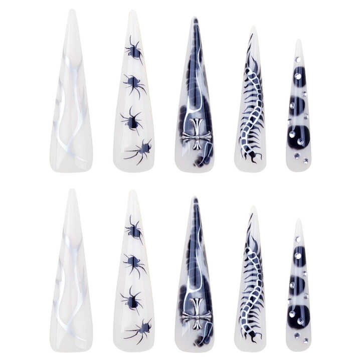 Pcs Spicy Girl Silver Flame Long Pointed-أظافر سبايسي جيرل