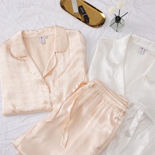 Huoyoung pajamas set, women's bedroom sets, two-piece jacquard pajamas, a pajamas suit of silk and satin, soft sleepwear for women 