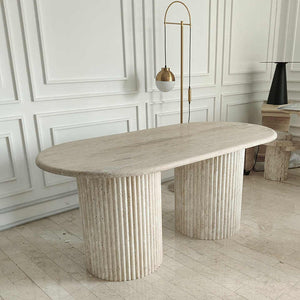 HZX Customizable Fluted Oval Marble Travertine Dining Table 