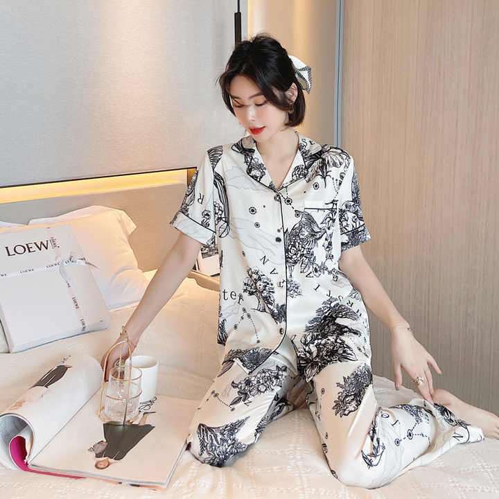 Summer New Ice Silk Couple Pajamas 