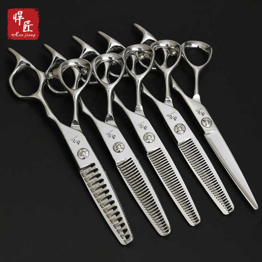 Japanese 440C Steel Professional Hair Cutting Scissors. مقص قص شعر احترافي من الفولاذ الياباني 440C، طقم تخفيف