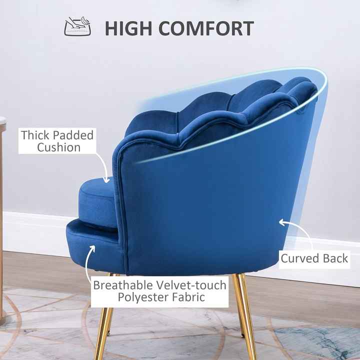 Modern club chair with velvet touch and gold metal legs for bedrooms and living rooms 