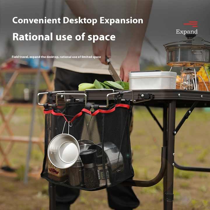 Portable Foldable Camping Storage Mesh Rack Organizer Outdoor Picnic Table Mesh Bag for Travel Kitchen 