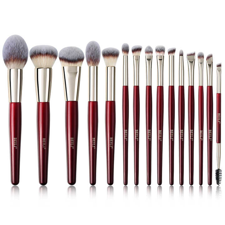 Luxury makeup brushes with red wooden handle 