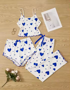 Women's Plus Size Sleepwear Sets Elegant Elastic Waist Summer Pajamas Love Heart Print Soft Knitted Sweet Strapsأطقم ملابس نوم نسائية مقاس كبير أنيقة وخصر مرن بيجامات صيفية للحب طباعة قلب ناعم محبوك بحمالات حلوة