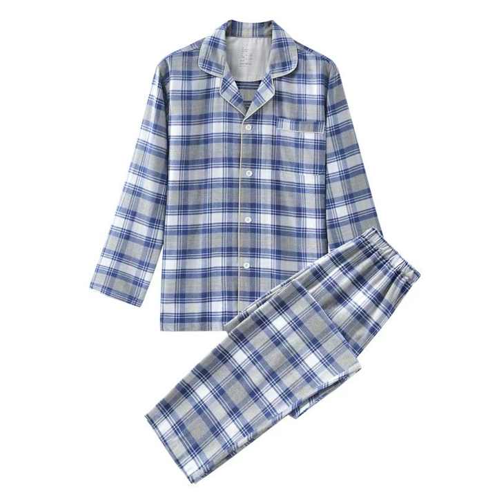 Men's Plus Size Autumn Pajama Set with Collar 