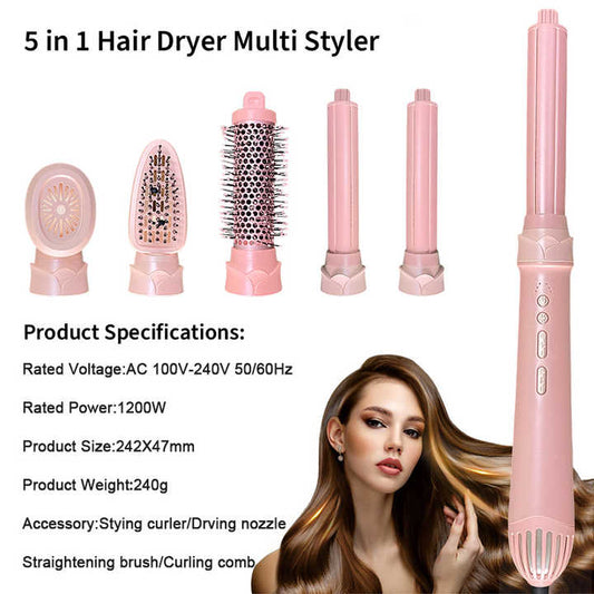 مجفف شعر احترافي مزدوج الجهد . Professional 5-in-1 Dual Voltage Hair Dryer,
