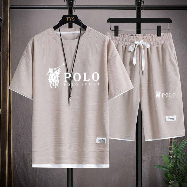 Men's T-shirt plus five-quarter pants outdoor leisure holiday couple two-piece set loose fashion + plus plus 