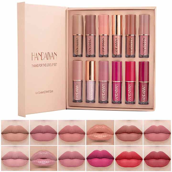 12PCS Matte Liquid Lipstick Set Multi Colors LipGloss  -  مجموعة أحمر شفاه سائل غير لامع مكونة من 12 قطعة،