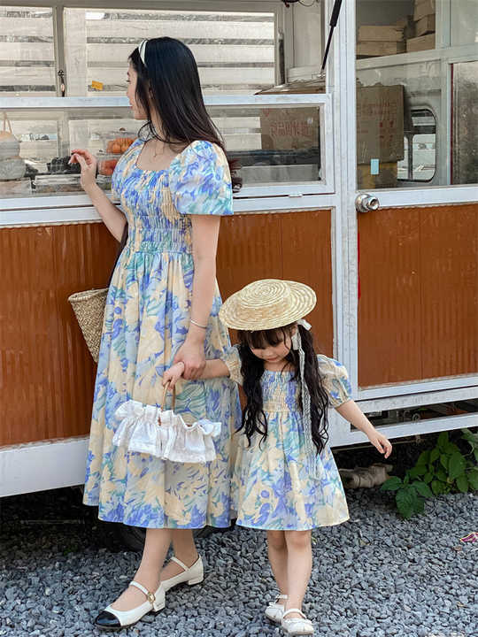 Custom Cotton Mother and Daughter Dresses Clothes for Family Matching Outfits Dress Shirt Parent-Child Family Matching Clothesمخصص القطن الأم وابنته فساتين الملابس للأسرة مطابقة الزي اللباس قميص الوالدين والطفل الأسرة مطابقة الملابس