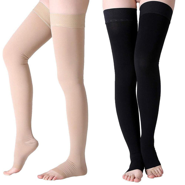 Thigh-high medical compression stockings Black/Beige Color Stocking 