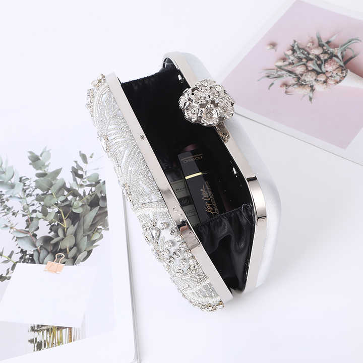 Elegant and modern Indian style women's handbag, handmade with crystal and pearls 