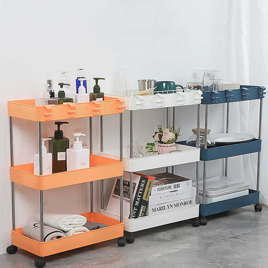 Hot Sales Multifunctional Kitchen Narrow Slot Rack Sundries Plastic 3 Tier Slim Storage Unit Shelf Rack with Wheels 