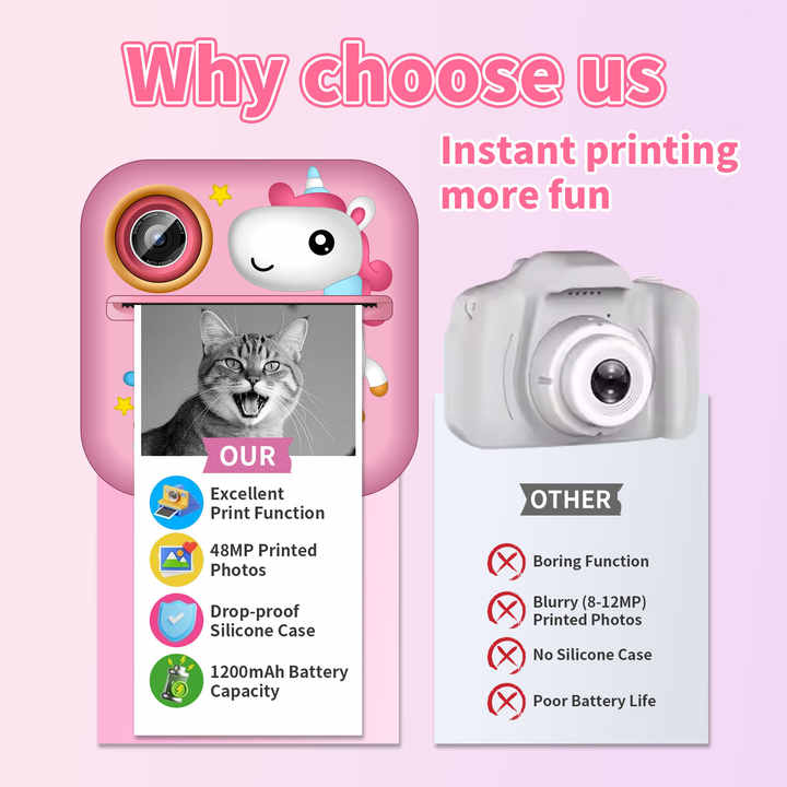 Video Camera Instant-Selfie Video Camera, Instant Printer, for Kids 