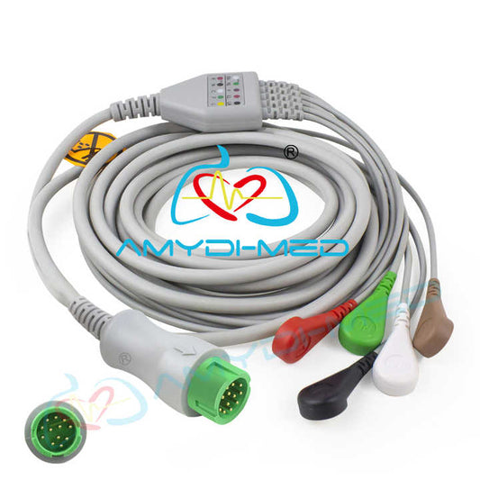 Medical ECG Cables Compatible with Mindray 5-Lead Clip 12-Pin ECG Cable 