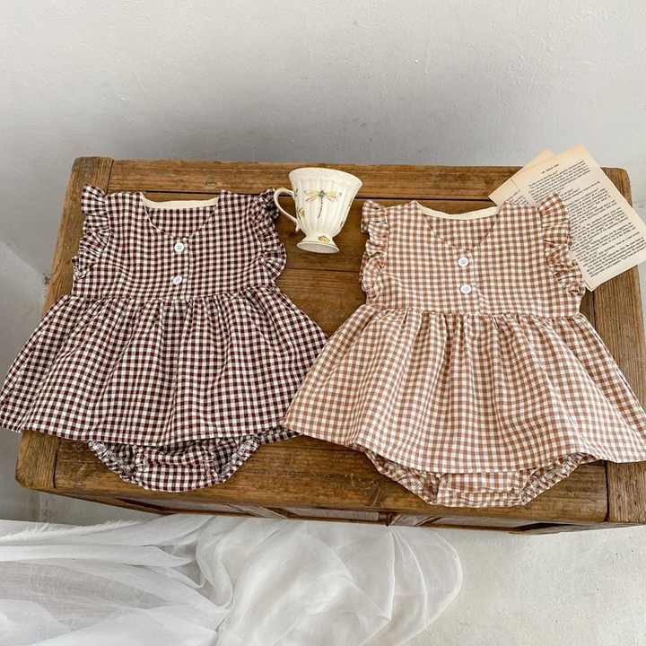 Baby Clothes Toddler Bodysuit 100% Cotton -فستان منقوش وشورت قصير