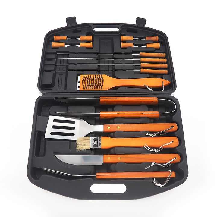 Professional Stainless Steel Grill Set, 17 Piece Professional Stainless Steel BBQ Grill Set for Outdoor Barbecue and Grilling, Stainless Steel Grill Set, Outdoor BBQ Supplies, 17 Piece Set, Stainless Steel Grill Set، طقم شواء من الفولاذ المقاوم للصدأ