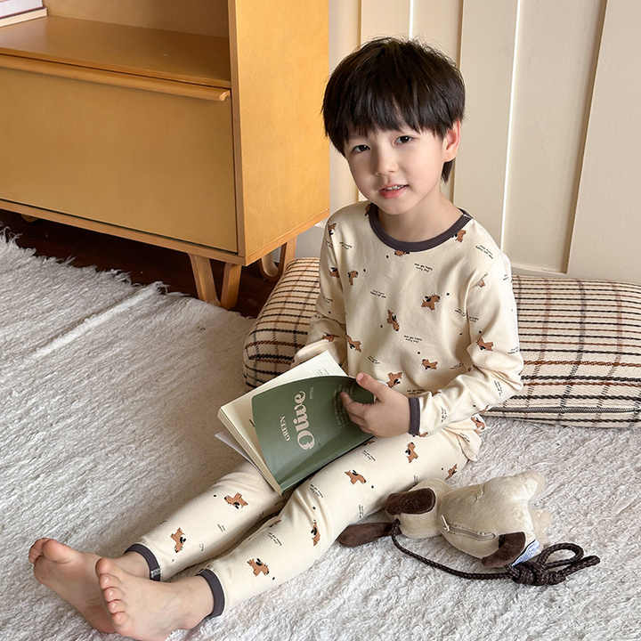 Children's Pajamas Set Long Sleeve Korean Printed Cotton Sleepwear طقم بيجامات للفتيات بأكمام طويلة ملابس نوم للأطفال كورية بطباعة لطيفة من القطن