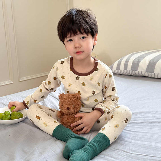 Children's Pajamas Set Long Sleeve Korean Printed Cotton Sleepwear طقم بيجامات للفتيات بأكمام طويلة ملابس نوم للأطفال كورية بطباعة لطيفة من القطن