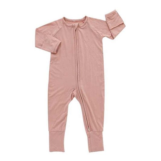 Newborn Baby Unisex Soft Bamboo Viscose Long Sleeve Romper with Zipper and Folded Mittens Baby Romper 