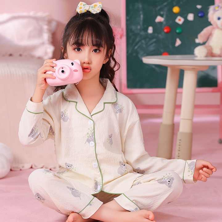 Kuromi Girls' Pajama Set Kawaii Cartoon Print Soft Comfortable Homewear Set Stylish Solid Nightwear for Autumn and Winter 