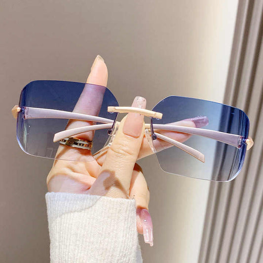 Newest UV400 Blue Rimless Square Sun Glasses Women 