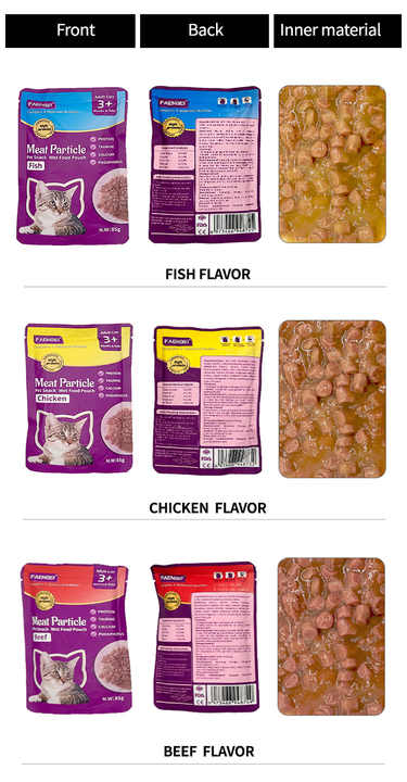 Bowls and feeders. Beef, chicken, and fish. 