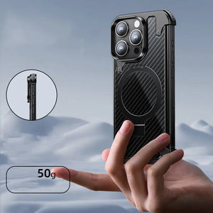 Luxury Carbon Fiber Magnetic Metal Aluminum Frameless Back Cover for iPhone 16 Pro Max 