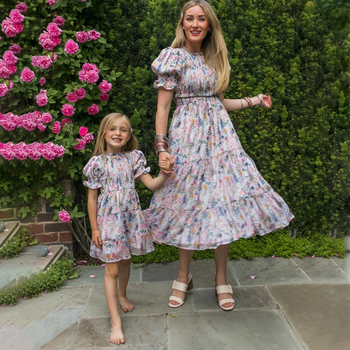 Girls' Floral Puff Sleeve Dress 