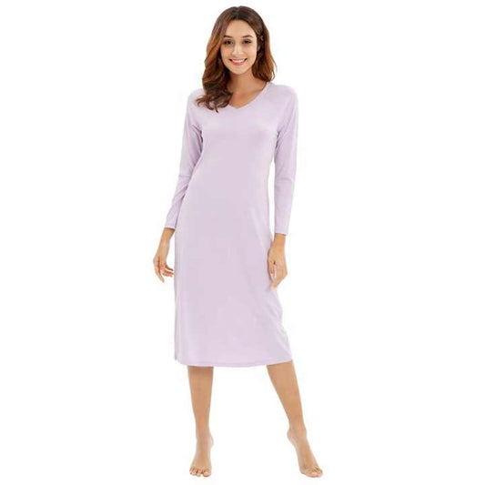 Viscose Night Dress Nightgown Womenثوب نوم نسائي برقبة على شكل حرف V من قماش البامبو