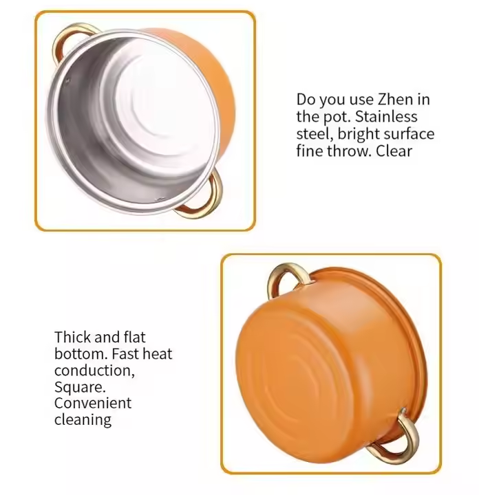 High Quality 5 Piece Cast Iron Cookware Set Orange Gold Handle 