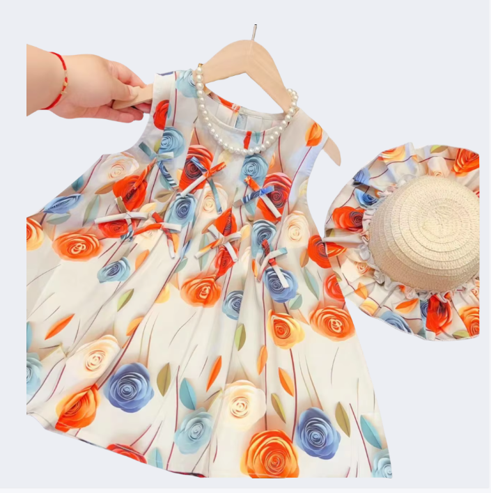 Sundress Send Hat Hot Sale -فستان أطفال للبنات