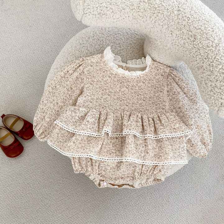 Engepapa Autumn Baby Romper, Girls Printed Long Sleeve Romper, Lace Cotton Baby Clothesبدلة أطفال خريفية من Engepapa ، رومبير بأكمام طويلة مطبوع للفتيات ، ملابس أطفال قطنية من الدانتيل
