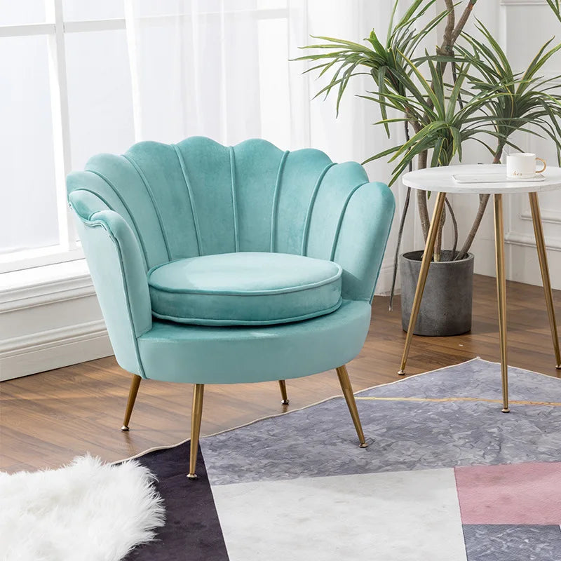 Modern club chair with velvet touch and gold metal legs for bedrooms and living rooms 