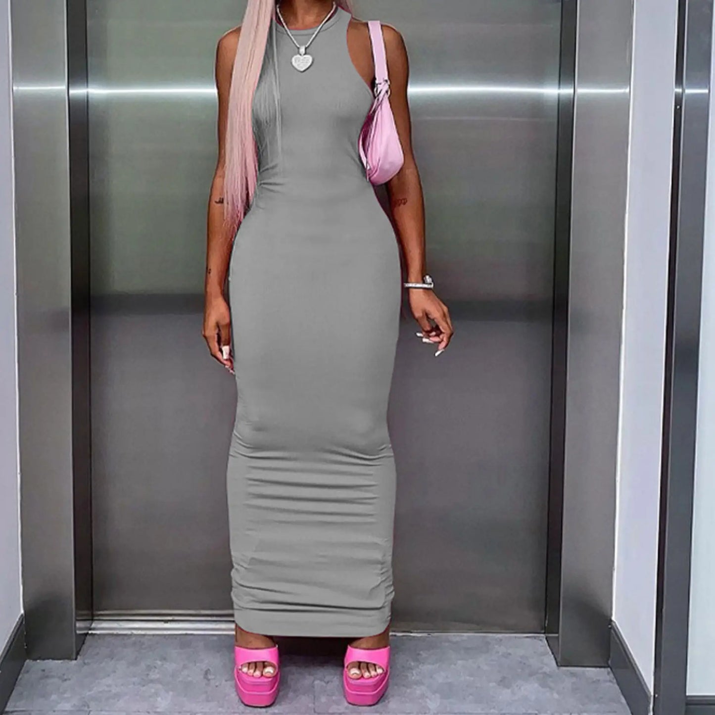 Solid color bodycon maxi dresses 