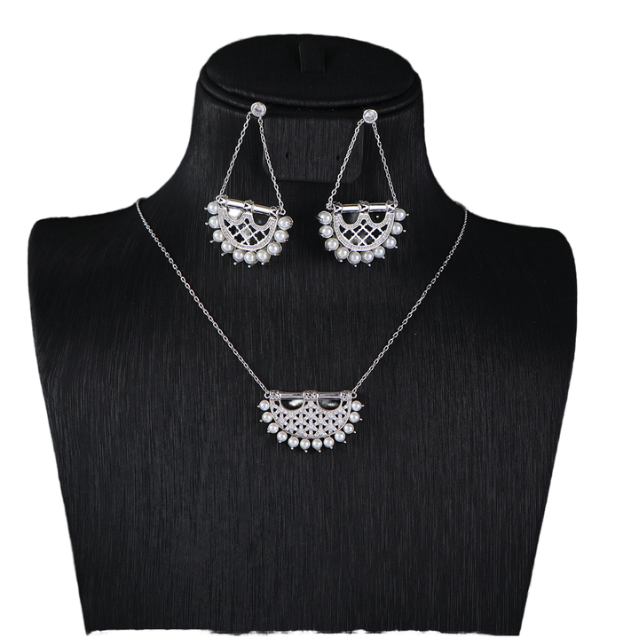 Attractive Style Islamic Jewelry Set Zircon Pearl Earrings and Necklace Fashion Jewelry Sets 
