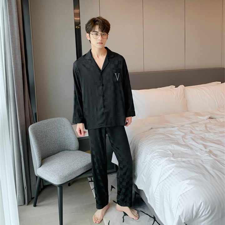 New spring and autumn pajamas, snow silk, sleeves. 