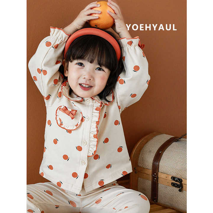 Autumn and Spring Baby Girls Cotton Order Fruit Print Ruffle Pajama Sets Home Clothes Kids Sleepwear 