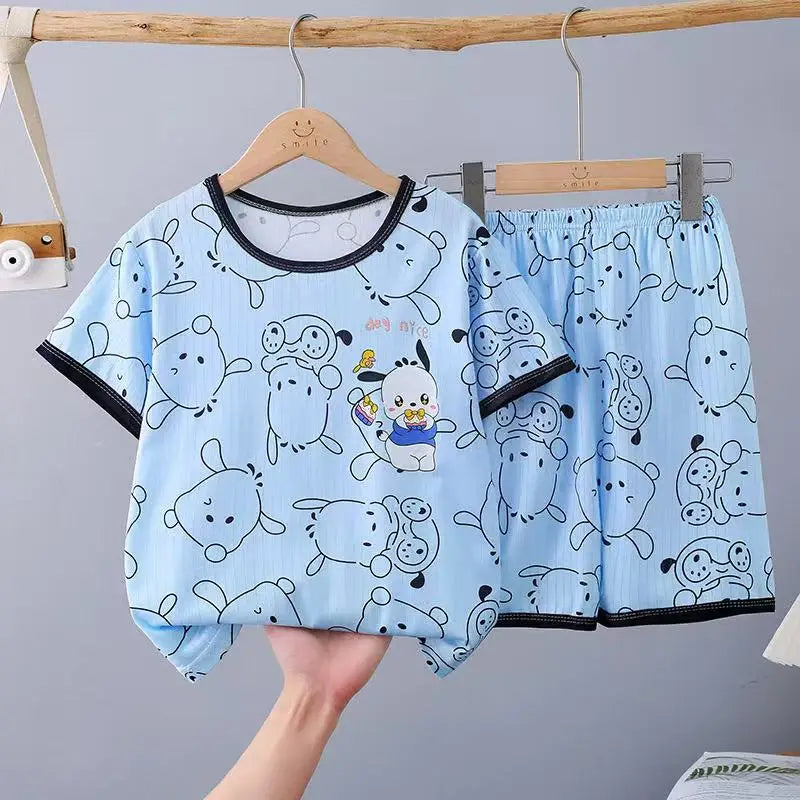 Wholesale Summer Short Sleeve Children's Pajamas Set Cartoon Spider Kt Pika Breathable Boys Girls Kids Pajamas 