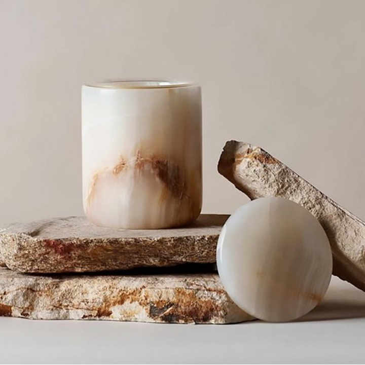 Natural marble candle holder. 