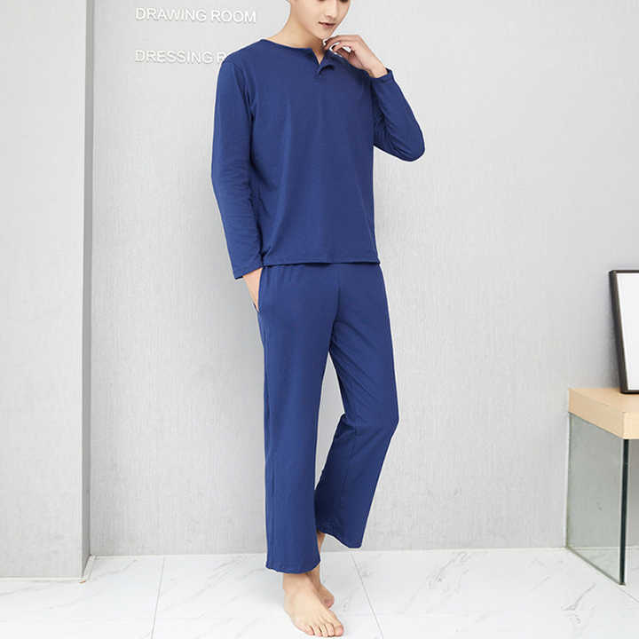 Men's Plus Size Cotton Pajamas Long Sleeve Round Neck 