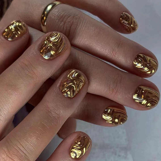 Luxury 3D Gold Plated Round Wearable-مجموعة أظافر دائرية فاخرة