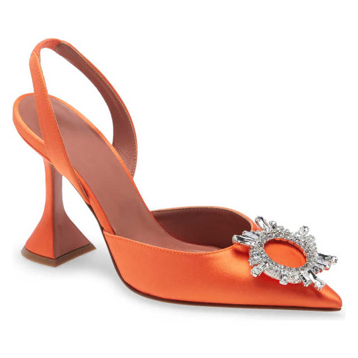 Elegant orange satin heel shoes 