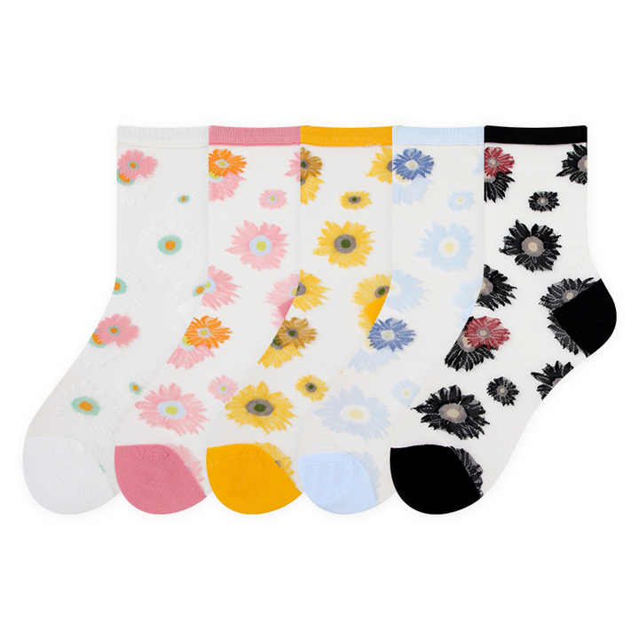 Spring Summer Japanese Glass Silkجوارب نسائية أنيقة من الحرير الكريستالي متوسطة الطول قابلة للتنفس