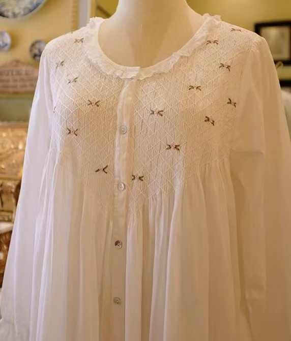 Women's white cotton nightgown
